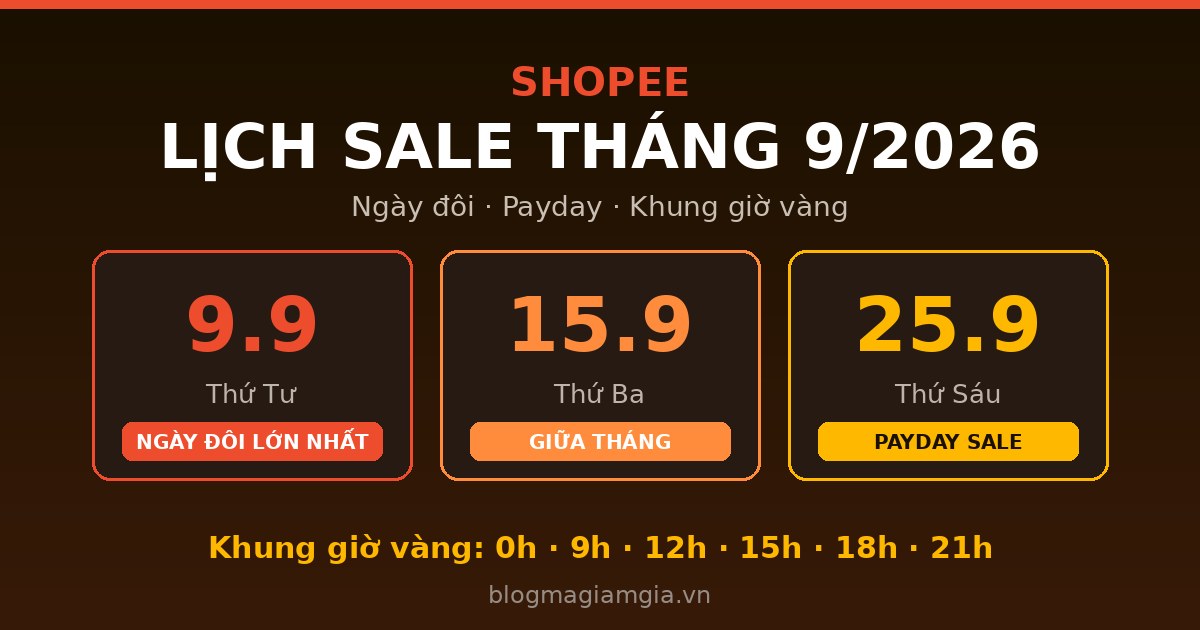 Lịch Sale Shopee Tháng 9/2026